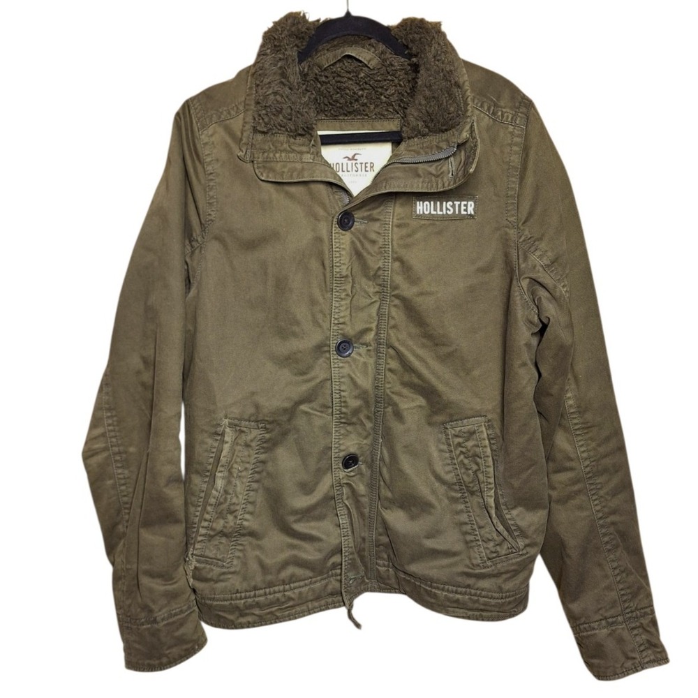 Hollister Y2K Vintage Men's Utility Jacket Sherpa Lined Olive Green Sz Large